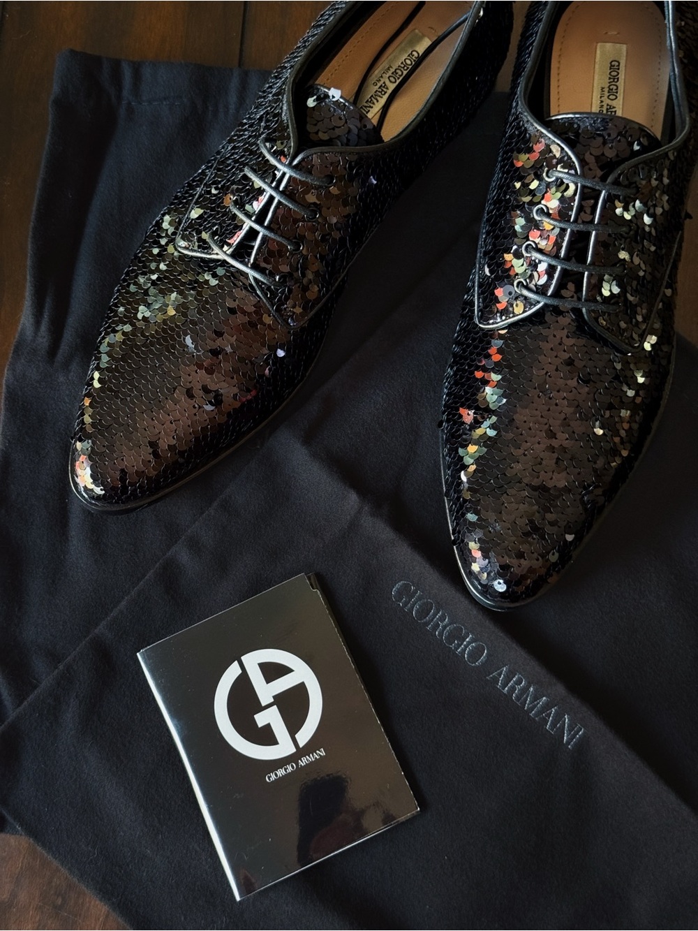 Giorgio Armani women’s Black Sequin Lace-Up Dress Shoes